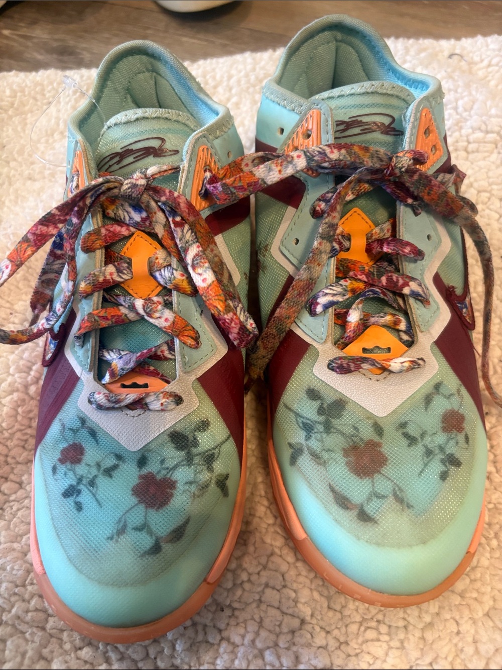 Nike Kids Floral-Print Teal, Maroon & Orange Sneakers